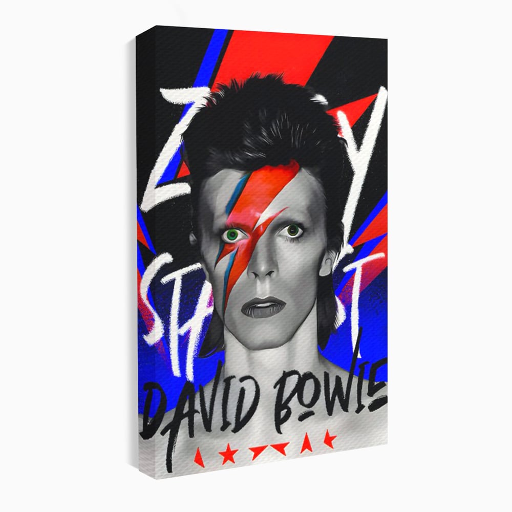 Tablou canvas cu tablou portret david bowie cu fulger, fara rama, pe sasiu de lemn